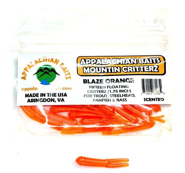 A package of orange plastic worms.