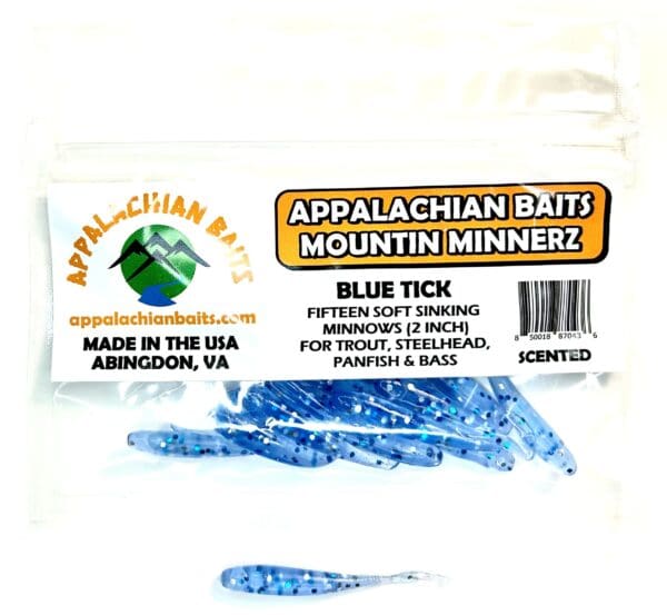 A package of blue tick fishing lure.