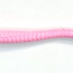 A pink worm is on the white surface.