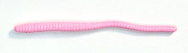 A pink worm is on the white surface.