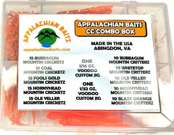 A box of appalachian baits cc combo