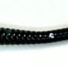 A black snake is shown with green eyes.