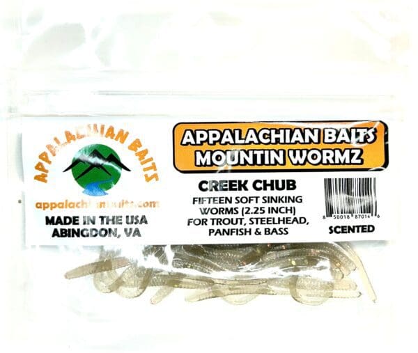 A package of mountain wormz from appalachian baits.