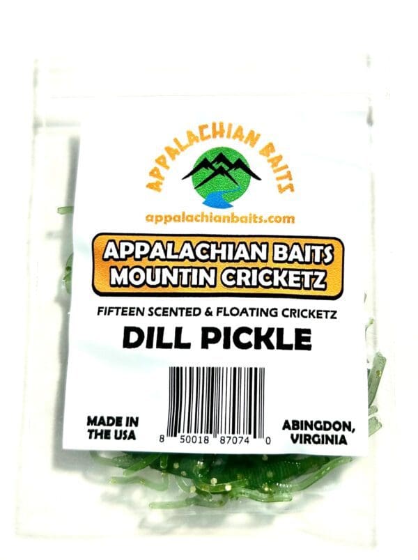 A package of mountain crickets with dill pickle.