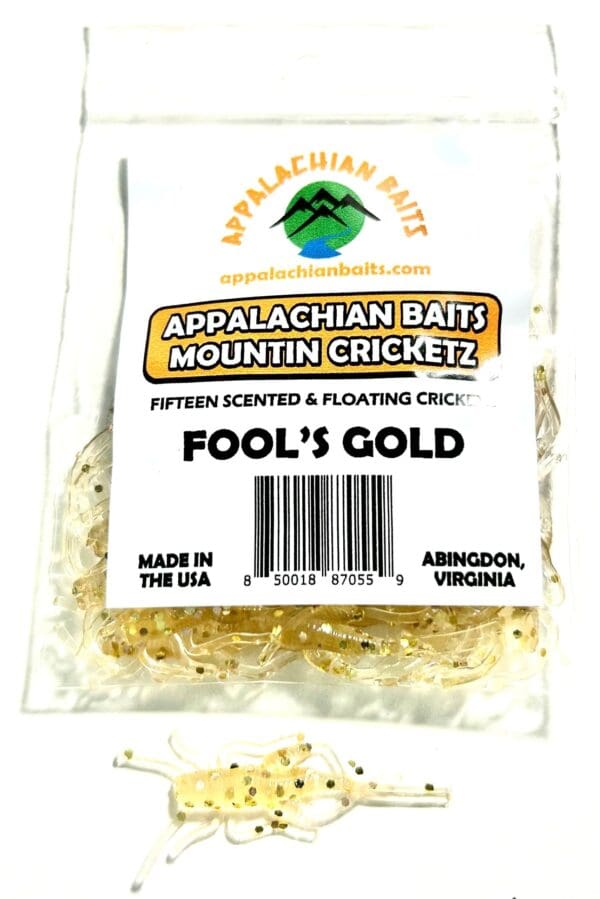 A bag of mountain crickets with the label fool 's gold.