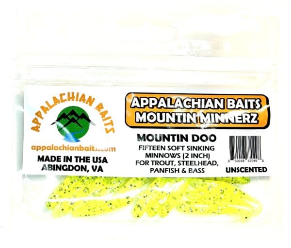 A package of mountain doo fishing baits.