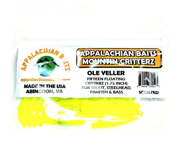 A package of yellow appalachian bait mountain critterz