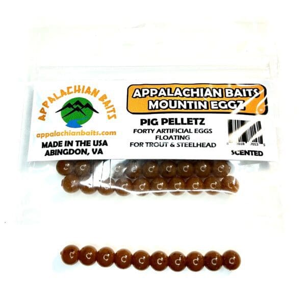 A package of appalachian baits mounted egg pellets.