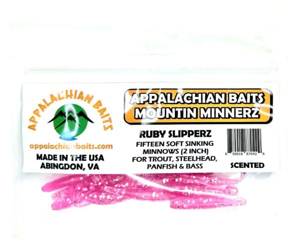 A package of pink appalachian baits with the label.