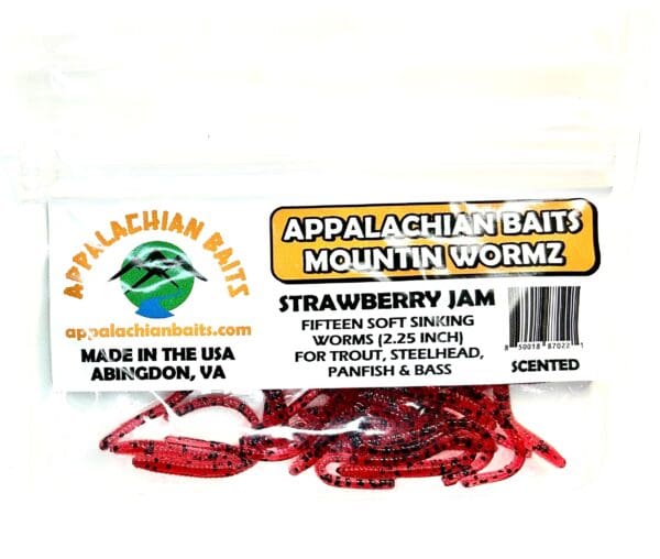 A package of mountain worm bait with a label.