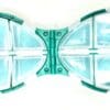 A close up of the bottom part of a green and white plastic toy.