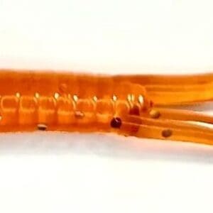 A close up of an orange plastic worm